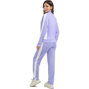 Conjunto Deportivo de Mujer con Cuello Alto, Chaqueta con Cierre Completo de Mezcla de Algodón y Spandex, Leggings de Cintura Alta, Texturizado, para Deporte y Descanso - Product Image 6