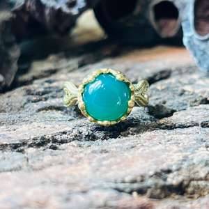 Anillo de Calcedonia Azul, Anillo Delicado de Latón, Anillo Corona, Anillo de Latón Dorado, Anillo Étnico Bohemio, Venta al por Mayor - Product Image 2