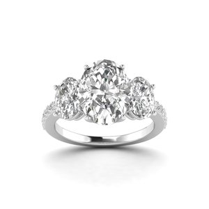 AJRETAIL Or massif 14K, taille ovale, sertissage pavé trois pierres, or blanc serti de diamants de laboratoire de 4,3 carats, couleur F, clarté VS1, IGI - Product Image 1