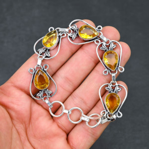 Elegante Collar de Plata de Ley 925 con Diseño de Hoja de Citrino Amarillo, Joyería de Moda Hecha a Mano con Cadena de Eslabones para Mujeres, para Cristianas - Product Image 1