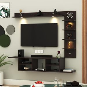 Mueble de TV de madera de ingeniería con luz LED, mueble de TV de pared, mueble de TV montado en la pared para sala de estar, estante de exhibición, soporte para decodificador - Wenge - Product Image 1