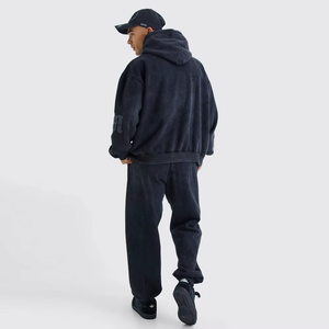 Survêtement à capuche bleu foncé pour homme, manches longues, broderie de lettres, streetwear, coupe ample, coton, vêtements d'automne - Product Image 2