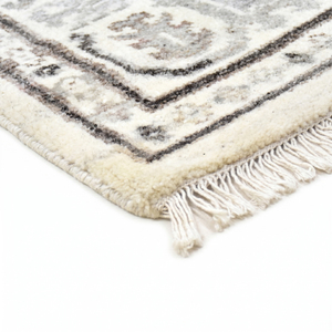 Tapis en laine gris ivoire moderne à motifs floraux, antidérapant, écologique, tufté à la main, à poils épais, avec bordure ornementale médaillon vieilli pour salon - Product Image 5