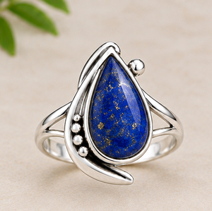 <b>Lapis</b> <b>Lazuli</b> 925 Sterling Silver <b>Ring</b> | Handmade Teardrop Gemstone <b>Ring</b> | Blue <b>Lapis</b> Statement Jewelry | Boho Artisan Gift for - Product Image 2