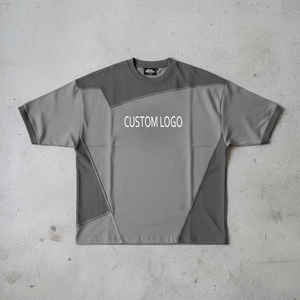T-shirts décontractés pour hommes en coton 100% surdimensionnés, style urbain, avec logo imprimé en 3D en relief, panneaux gris, respirants, vente en gros - Product Image 2