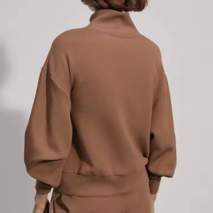 New Fashion Women's Half <b>Zipper</b> Crew Neck Vintage 100% Cotton Breathable Quick Dry Embroidery Sweatshirt Long Sleeve Hoodie - Product Image 6