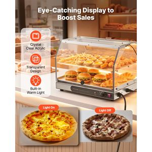 Vitrine chauffante commerciale à 2 niveaux 450W avec éclairage, étagères amovibles, porte double face, contrôle de température 85°C, méthode manuelle - Product Image 1