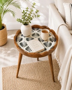 Mesa Auxiliar Scallop Table Noir Leaf, Portátil, Ecológica, Duradera, de Madera, para Sala de Estar, Mesa de Noche, Mesa Auxiliar para Café, para el Hogar - Product Image 3