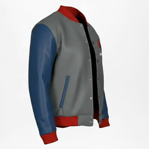 Blouson Bomber Homme Style Universitaire en Mélange de Coton Décontracté Boutonné Léger Color Block Vente en Gros - Product Image 3