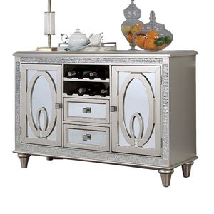 Credenza Contemporanea in Legno Massello con Dettagli in Specchio Argentato, Mobile per Sala da Pranzo - Product Image 2