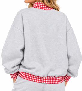เสื้อสเวตเชิ้ตคอเต่าสีน้ำตาลสำหรับผู้หญิง แบรนด์ส่วนตัว ปักลายเดือนธันวาคม แต่งขอบผ้าลายตาราง ทรงโอเวอร์ไซส์ ผ้าฝ้าย สำหรับฤดูหนาว - Product Image 3