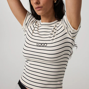 Stripped Design Slim Fit Relaxed And Comfortable material Women T Shirt With Custom Logo Designing <b>Cheap</b> With Soft Material 2026 - Product Image 1