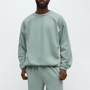 Custom Wholesale Mens <b>Mint</b> <b>Green</b> Crew Neck Sweatshirt Loose Fit Contrast Panel Fleece Pullover <b>Top</b> Casual Autumn Wear - Product Image 1