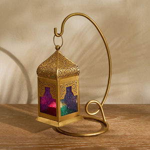 Latest Hot Selling Gold Mini Metal <b>Tea</b> <b>light</b> Candle Holder <b>Lantern</b> with Stand for Ramadan Tabletop Home Decorations - Product Image 2