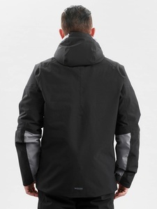 Men's Black Hooded Waterproof Ski Jacket Sporty Style Zipper Front Solid Color Winter Wear Regular Fit - Product Image 2