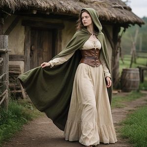 Medieval Hooded <b>Cloak</b> Linen Renaissance Cape with Hood - Halloween Hobbit Cosplay <b>Witch</b> Wizard - Product Image 2