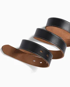 Ceinture décontractée en cuir de vachette couleur unie avec boucle ardillon rectangulaire argentée durable, largeur 2,5 pouces - Product Image 5