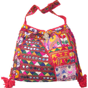 Banjara Handmade National Quilted Suede Cotton <b>Shoulder</b> Clutch Bag <b>Straps</b> Traditional Mirror Work Embroidery Zipper Closure - Product Image 6