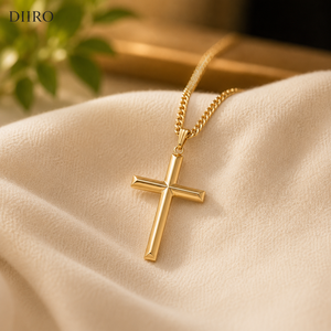 Collar de Cadena con Baño de Oro Amarillo de 18K para Hombre, con Colgante de Cruz Geométrica Simple, Joyería, Regalo de Aniversario - Product Image 1