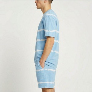 Men's Sky Blue Tie Dye Striped Crew Neck T Shirt And Shorts <b>Set</b> Casual <b>Knitted</b> Summer Outfit With Matching Shorts - Product Image 6