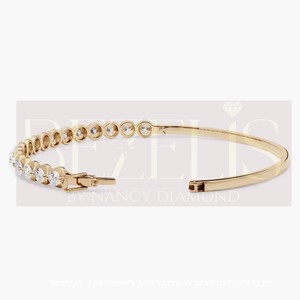 Pulsera de tenis BEZELIS con bisel de oro y diamantes redondos brillantes para mujer, ideal para regalo y fiestas, venta al por mayor. - Product Image 4
