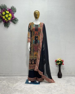 <b>Women</b> Ethnic <b>Shawl</b> with Dupatta Polyester Chiffon Digital Print Mirror Work Floral Embroidery Four Way Stretch Outfit - Product Image 2