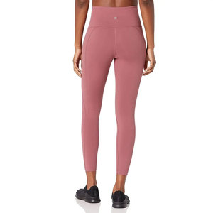 High Waist Ruched Yoga <b>Leggings</b> Full Length Solid Pink Spandex Nylon Tummy Control Shapewear Seamless Elastic Waist Pants - Product Image 2