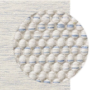 Alfombra Durrie Geométrica de Algodón Hecha a Mano, Tejido Plano Indio, Color Beige Natural y Azul, Moderna, para Sala de Estar o Dormitorio - Product Image 1