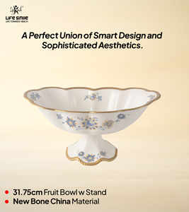 ชามผลไม้เนื้อกระเบื้องโบนไชน่าแบบใหม่ พร้อมขาตั้ง สีขาว ขอบทอง ดีไซน์หรูหราทันสมัย ปลอดสารพิษ - Product Image 2
