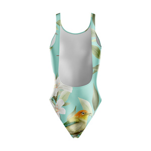 Customized Women's Floral Printed One Piece Swimsuit Round Neck Four Way Stretch Spandex Polyester Swimwear Bodysuit - Product Image 5