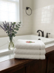 Toalla de Baño de Algodón Terry Blanca Personalizada al por Mayor con Bordado de Tulipán, Dobladillo Cosido a Máquina, Lavable a Máquina, de Secado Rápido, Ecológica, para Hotel y Hogar - Product Image 2