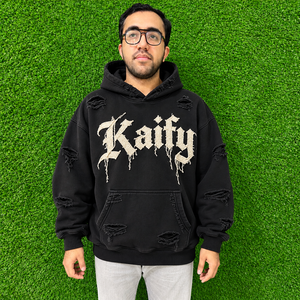 Sweat à capuche oversize pour homme, effet usé et déchiré, avec motif graphique gothique, style streetwear, automne - Product Image 1