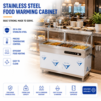 Table chauffante professionnelle en acier inoxydable pour la restauration, bain-marie avec bacs GN amovibles et écran de protection en verre pour hôtel