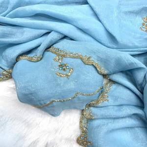 Sari VASTRA COTTAGE Premium Soft Crush con Hermoso Trabajo Artesanal Khatli y Elegante Blusa - Product Image 1