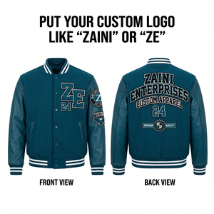 เสื้อแจ็คเก็ตวาร์ซิตี้ ZAINI 400 GSM พรีเมียม ผลิตจากผ้าขนแกะโพลาร์ สำหรับทุกเพศ คอตั้ง กันลม สีเทา-ดำ แขนเสื้อตัดกัน แต่งลายเชนิลล์ เหมาะสำหรับฤดูใบไม้ร่วง - Product Image 1