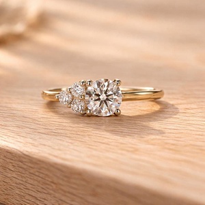 แหวนเพชรทรงกลม 4 เม็ด แหวนหมั้นเพชรเพาะเลี้ยง 10K 14K 18K ทองคำแท้ ดีไซน์เครื่องประดับชั้นดี รับรองโดย IGI E VVS - Product Image 1