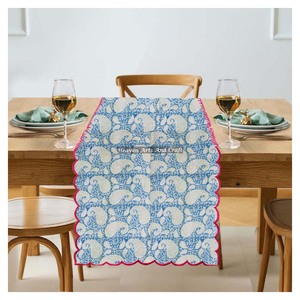 Indian Bohemian Hand Block Floral Print Multi-Color Cotton Embroidery Edge <b>Table</b> <b>Runner</b> for Restaurant & Home Use Wedding Events - Product Image 3