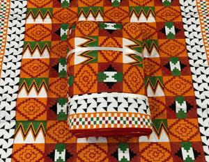 Tela Africana Bordada, Jacquard, de Algodón, con Patrón Geométrico Naranja y Verde, para Vestidos - Product Image 2