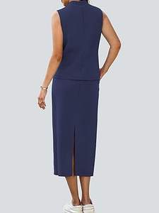 Casly Lamiit Women's 2 Piece Set Summer Casual Sleeveless Mock Neck Top Midi <b>Skirts</b> Lounge Travel Outfit - Product Image 2