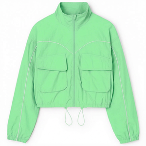 Blouson de course unisexe rouge avec fermeture éclair, col montant, poches, respirant, style sportif printanier, longueur courte, en polyester - Product Image 2