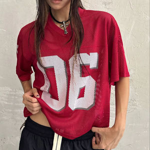 เสื้อยืดเจอร์ซีย์ตาข่ายพิมพ์ลายตัวเลข ระบายอากาศได้ดี แฟชั่นแนวสตรีท คอวี ทรงโอเวอร์ไซส์ แบบครอป สำหรับแฟนฟุตบอล - Product Image 5