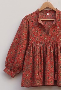 Cotton Lace Floral Hand Block Print Women's Indian Boho Style Tank <b>Tops</b> - Product Image 3