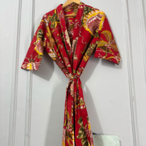 Bata de Baño de Algodón Indio Hecha a Mano para Mujer, Kimono Elegante con Estampado Floral, Cuello en V, Larga, Ligera, de Secado Rápido, Ropa de Dormir Cómoda - Product Image 1