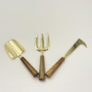 Nouveauté : Ensemble d'outils de jardinage en acier inoxydable, 3 pièces, finition dorée avec manche en bois, pour jardinage intérieur et extérieur - Product Image 3