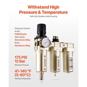 Filtros de aire de 3 etapas de 3/4'' NPT 5/0.3/0.1 µm para sistema de secado de aire, piezas industriales para compresores - Regulador de filtro para compresor de aire - Product Image 3