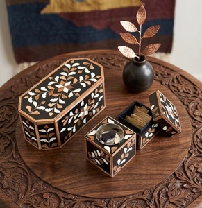 Juego de quemador de incienso Bakhoor con incrustaciones de hueso de madera, caja para incienso Mubkhar, bandeja de aromaterapia, decoración religiosa - Product Image 2