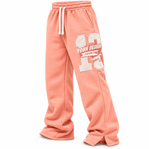 Pantalones Deportivos Unisex de Pierna Ancha en Color Rosa Coral, de Felpa Gruesa, con Cordón Ajustable en la Cintura Elástica, Transpirables, con Parche de Letras y Números, Estilo Urbano - Product Image 2