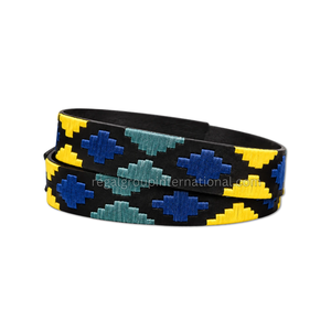 Ceinture décontractée tressée à la main avec accents bleus et jaunes, en cuir grainé, boucle en laiton, style Gaucho classique - Product Image 2