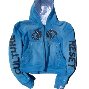 Applique personnalisée broderie fermeture éclair en soie à capuche poids lourd 450gsm fermeture éclair à capuche Boxy Fit fermeture éclair strass sweats à capuche 2025 - Product Image 1