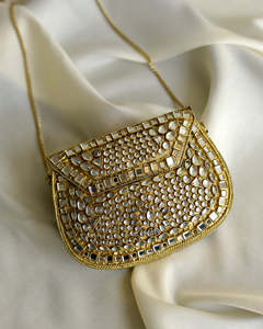 Custom Handmade NEHA ENTERPRISES Model NE-243 Kundan <b>Mirror</b> Mosaic Bridal Clutch <b>Crystal</b> Stone Bead Wedding Evening Designer - Product Image 3